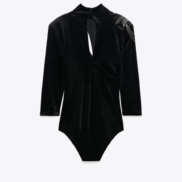 ZARA Black Velvet Bodysuit (Top) - Picture 8 of 10